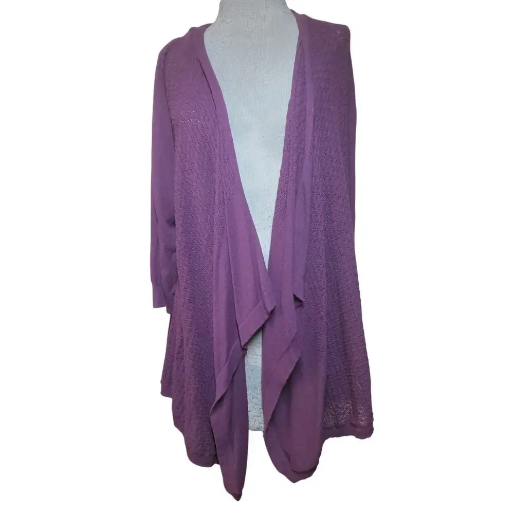 Purple Open Front Cardigan Sweater Size 16